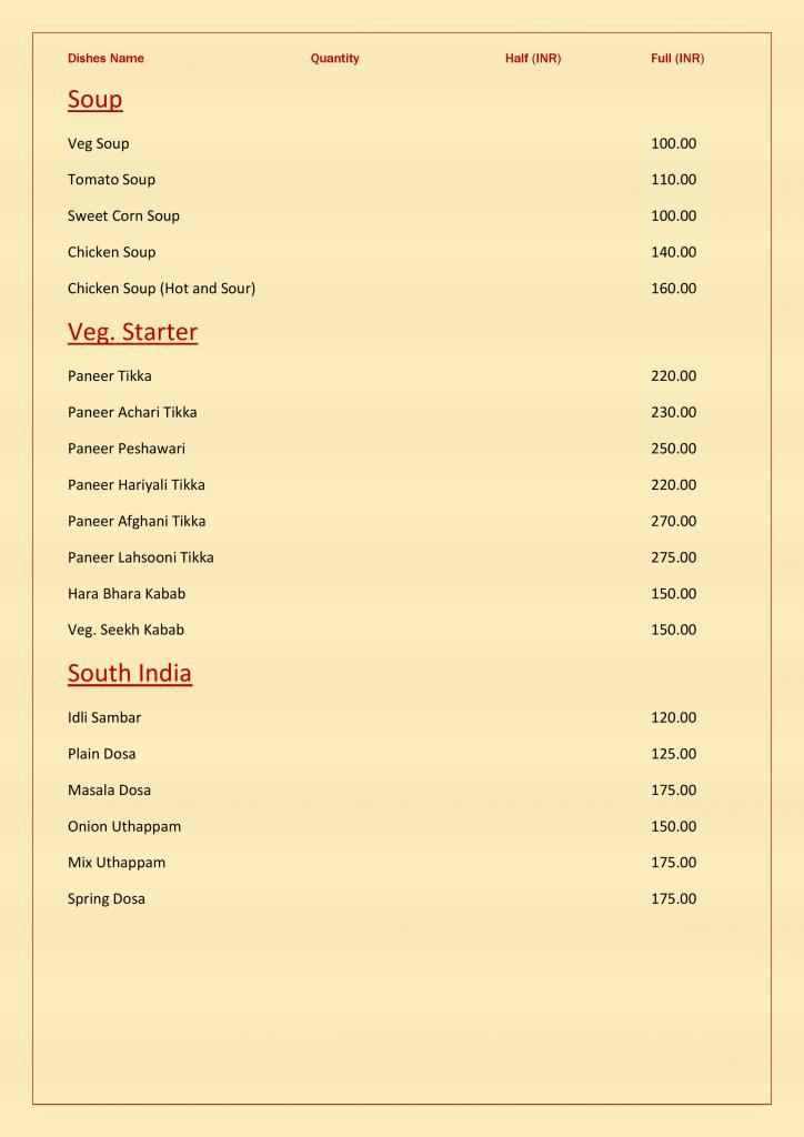 Jeenmount Restaurant Menu Page 2